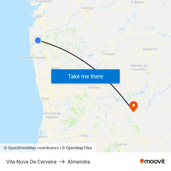 Vila Nova De Cerveira to Almendra map