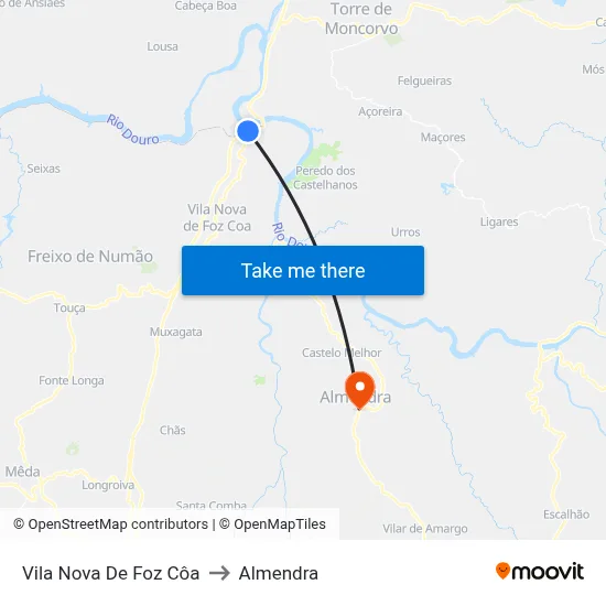 Vila Nova De Foz Côa to Almendra map