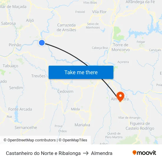 Castanheiro do Norte e Ribalonga to Almendra map