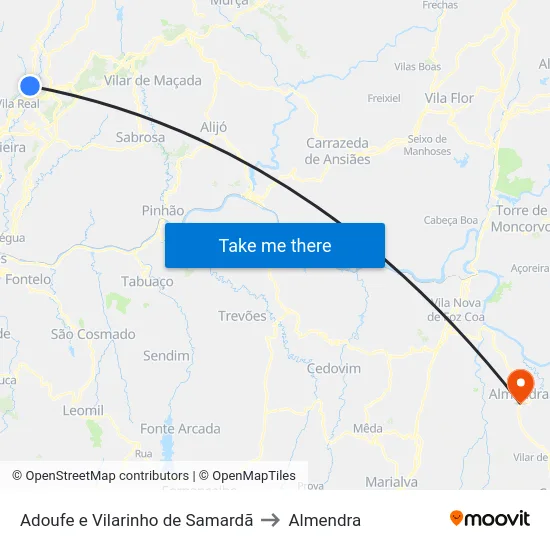 Adoufe e Vilarinho de Samardã to Almendra map