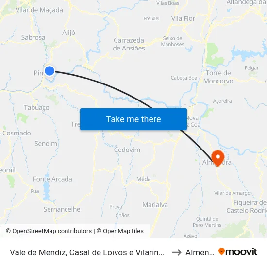 Vale de Mendiz, Casal de Loivos e Vilarinho de Cotas to Almendra map