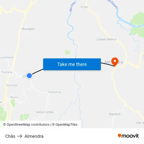 Chãs to Almendra map