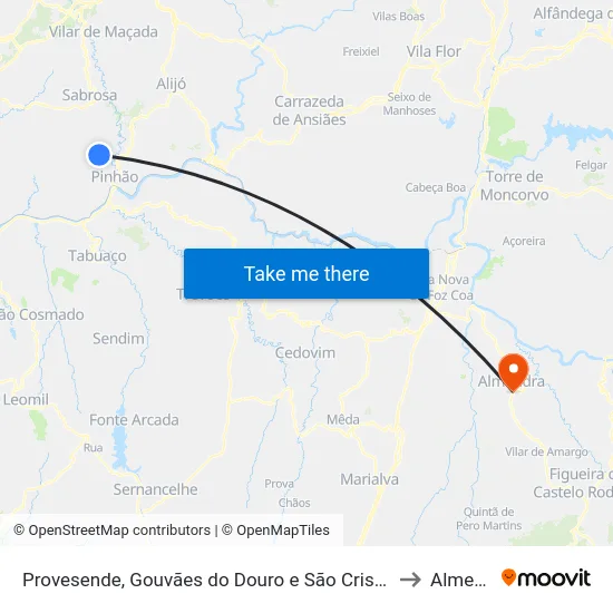 Provesende, Gouvães do Douro e São Cristóvão do Douro to Almendra map