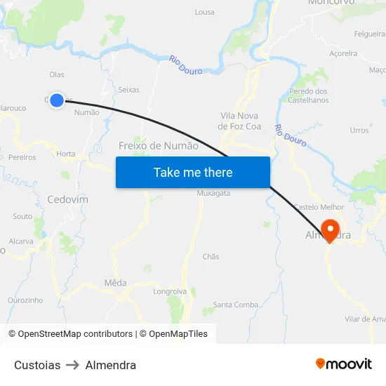 Custoias to Almendra map