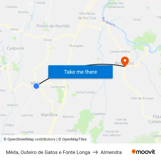 Mêda, Outeiro de Gatos e Fonte Longa to Almendra map