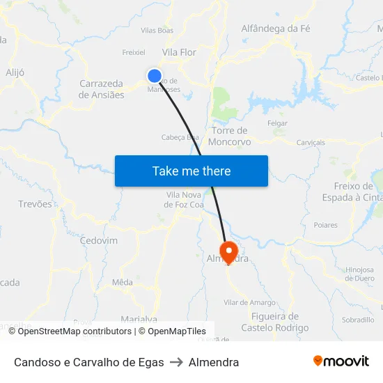 Candoso e Carvalho de Egas to Almendra map