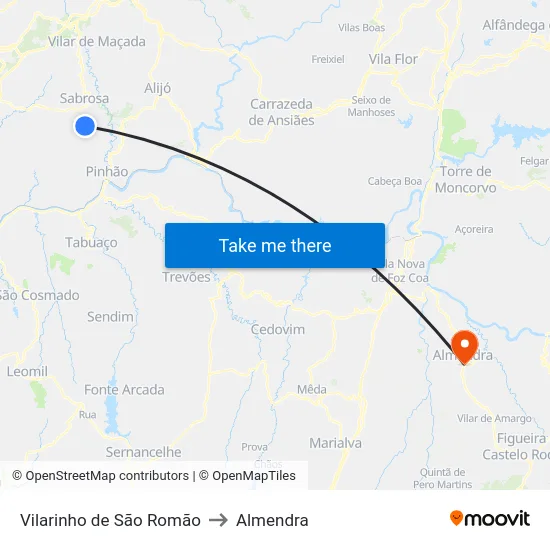 Vilarinho de São Romão to Almendra map