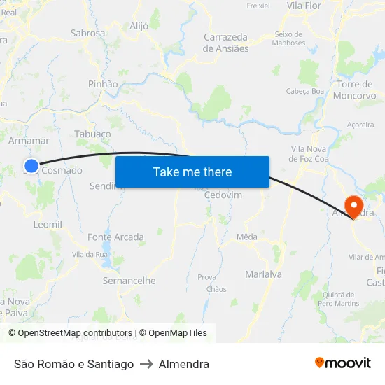 São Romão e Santiago to Almendra map