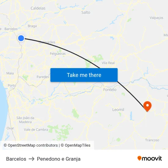 Barcelos to Penedono e Granja map