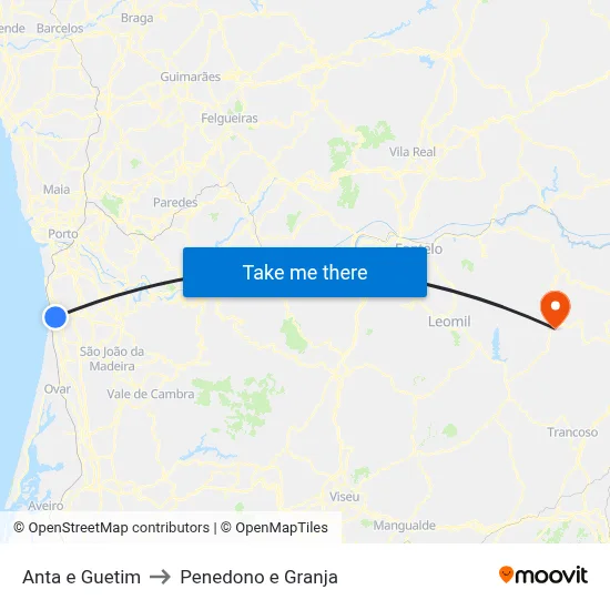 Anta e Guetim to Penedono e Granja map
