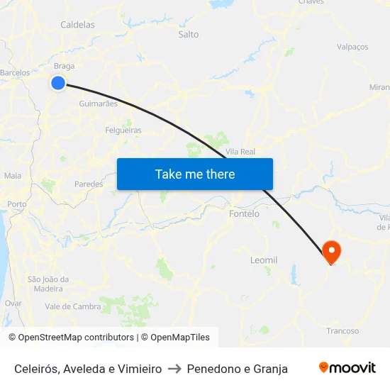Celeirós, Aveleda e Vimieiro to Penedono e Granja map