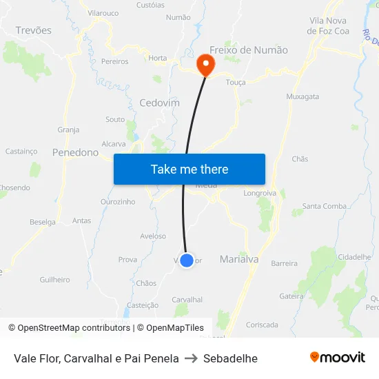 Vale Flor, Carvalhal e Pai Penela to Sebadelhe map