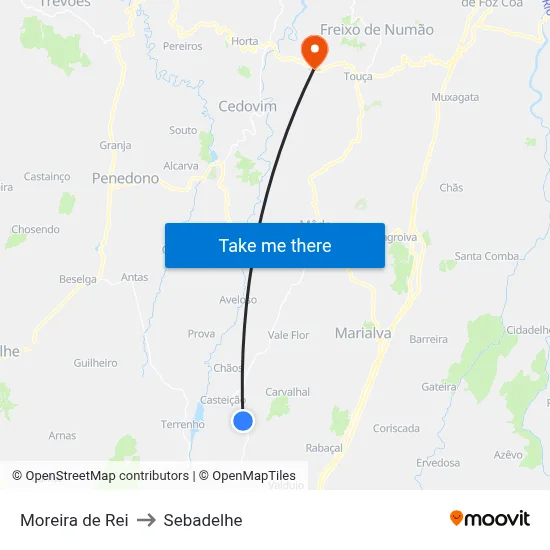 Moreira de Rei to Sebadelhe map