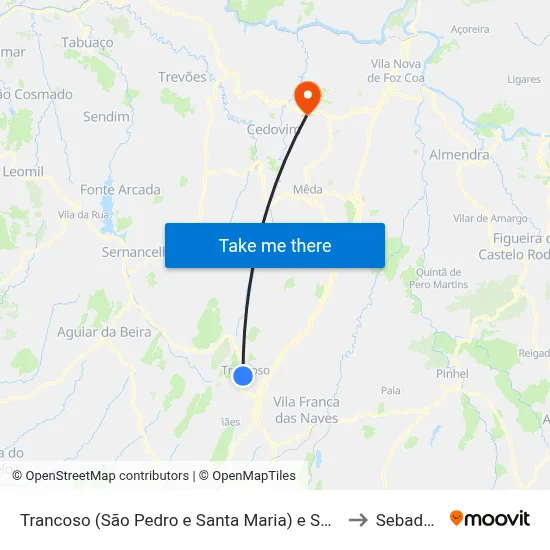 Trancoso (São Pedro e Santa Maria) e Souto Maior to Sebadelhe map