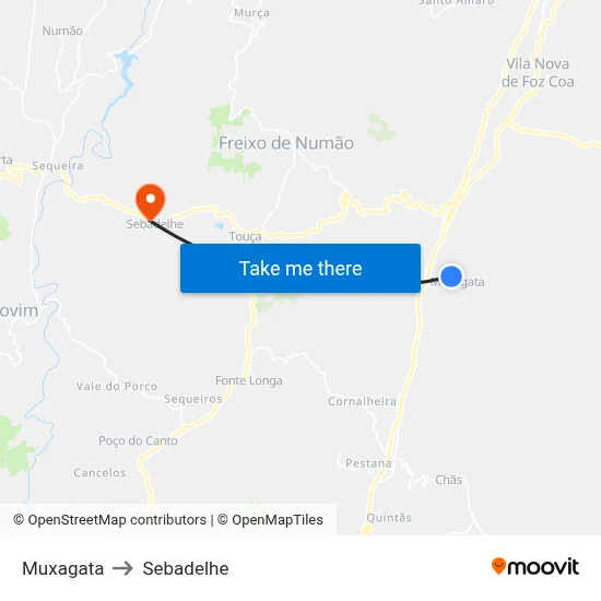 Muxagata to Sebadelhe map