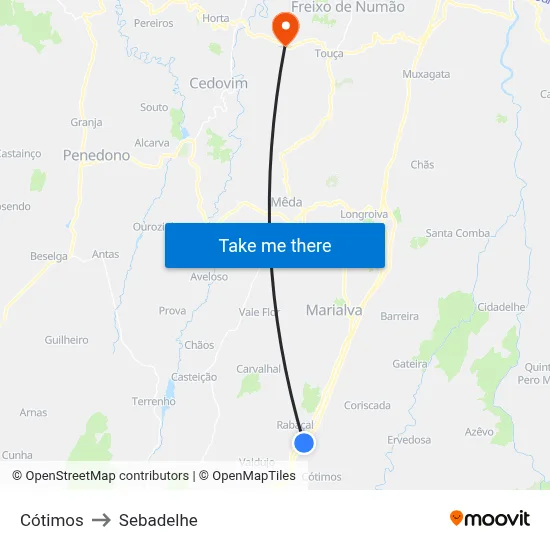 Cótimos to Sebadelhe map