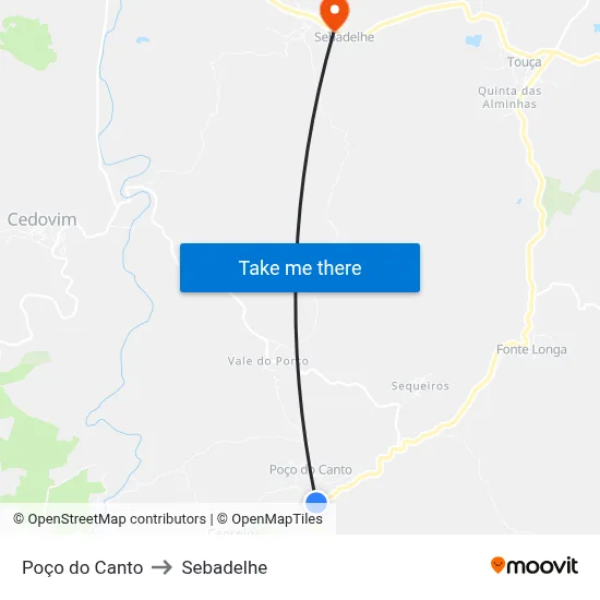 Poço do Canto to Sebadelhe map