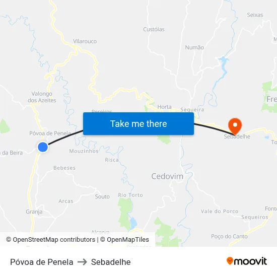 Póvoa de Penela to Sebadelhe map