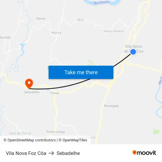 Vila Nova Foz Côa to Sebadelhe map