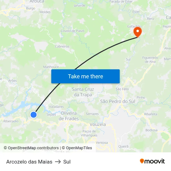 Arcozelo das Maias to Sul map