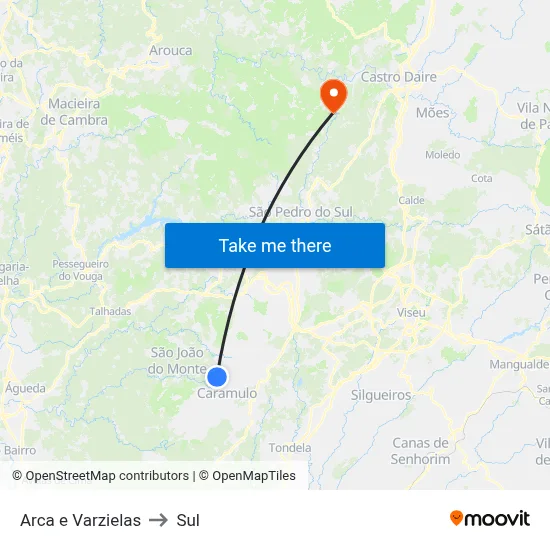 Arca e Varzielas to Sul map