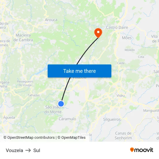 Vouzela to Sul map
