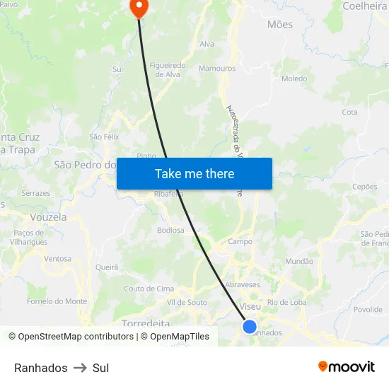 Ranhados to Sul map
