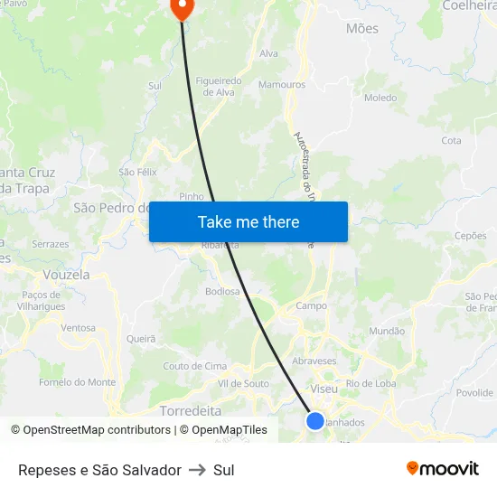 Repeses e São Salvador to Sul map