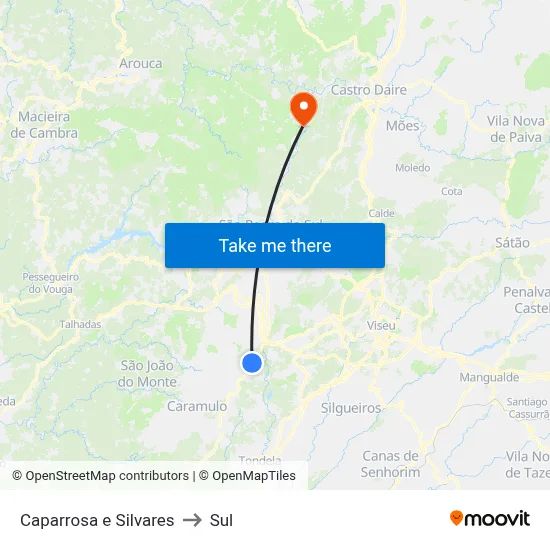 Caparrosa e Silvares to Sul map