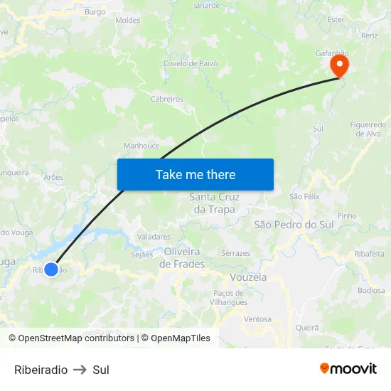 Ribeiradio to Sul map