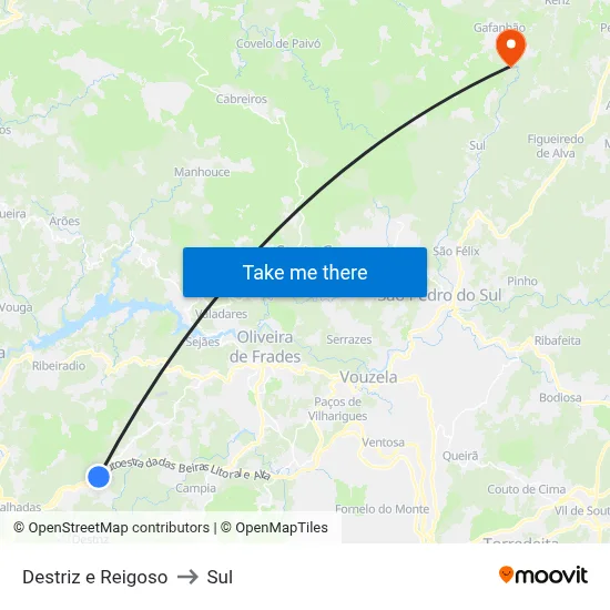 Destriz e Reigoso to Sul map