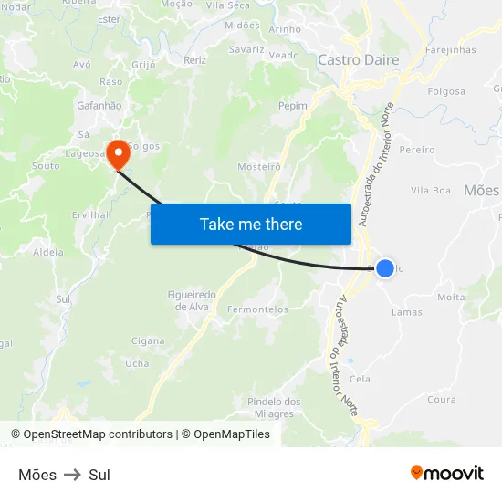 Mões to Sul map