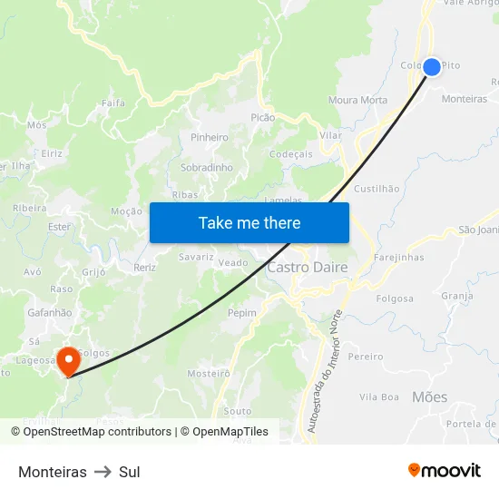 Monteiras to Sul map