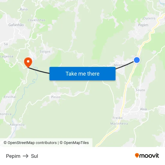 Pepim to Sul map