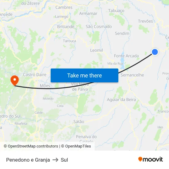Penedono e Granja to Sul map