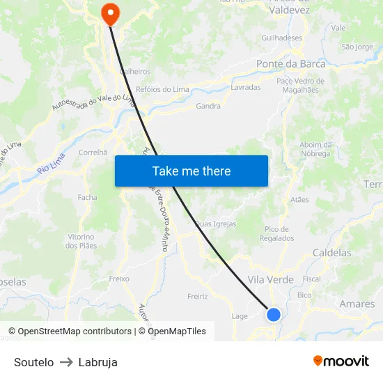 Soutelo to Labruja map