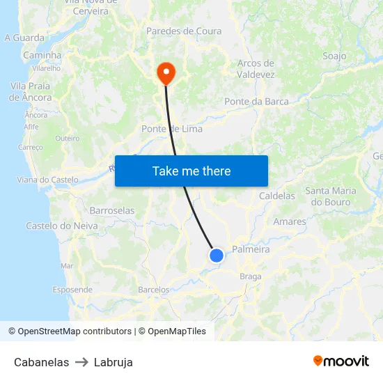 Cabanelas to Labruja map
