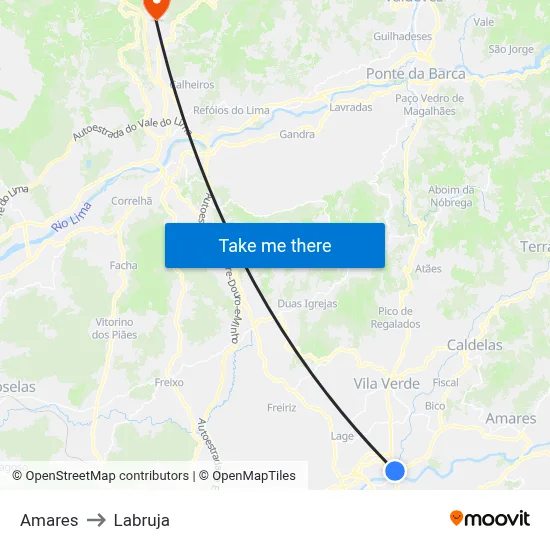 Amares to Labruja map
