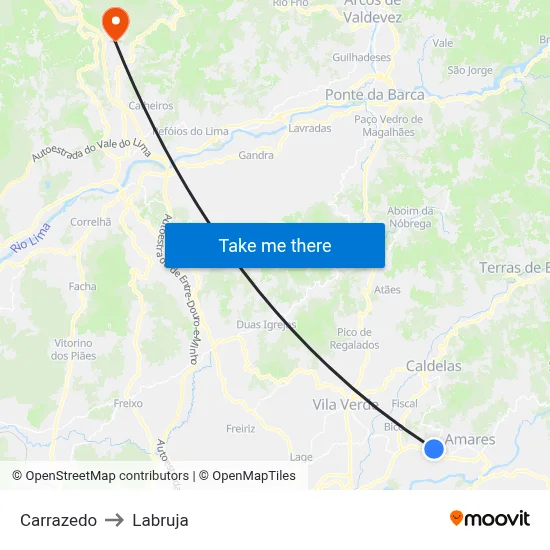 Carrazedo to Labruja map