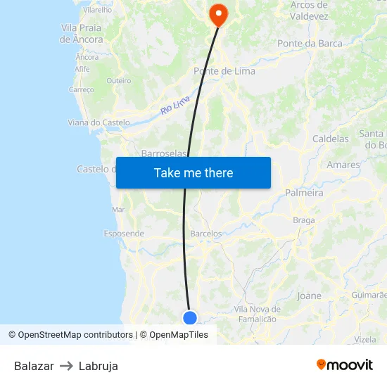 Balazar to Labruja map