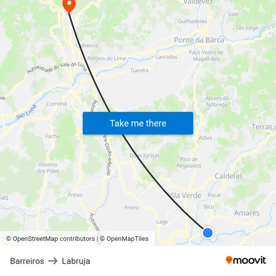 Barreiros to Labruja map