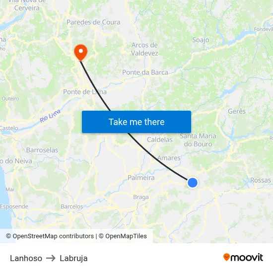 Lanhoso to Labruja map