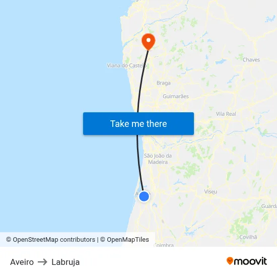 Aveiro to Labruja map