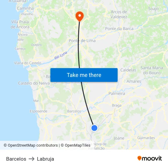 Barcelos to Labruja map