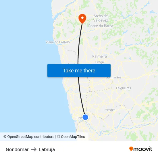 Gondomar to Labruja map