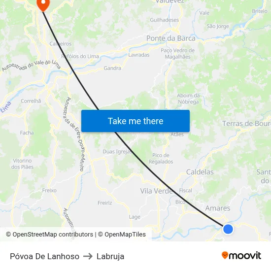 Póvoa De Lanhoso to Labruja map