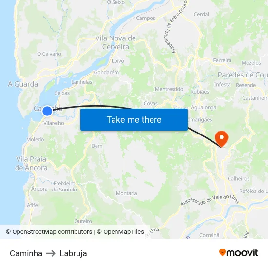Caminha to Labruja map