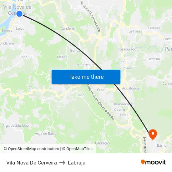 Vila Nova De Cerveira to Labruja map
