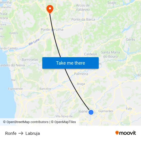 Ronfe to Labruja map