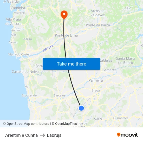 Arentim e Cunha to Labruja map